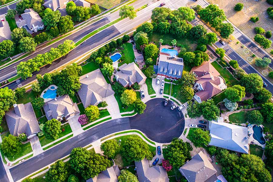 Aerial view of residential neighborhood